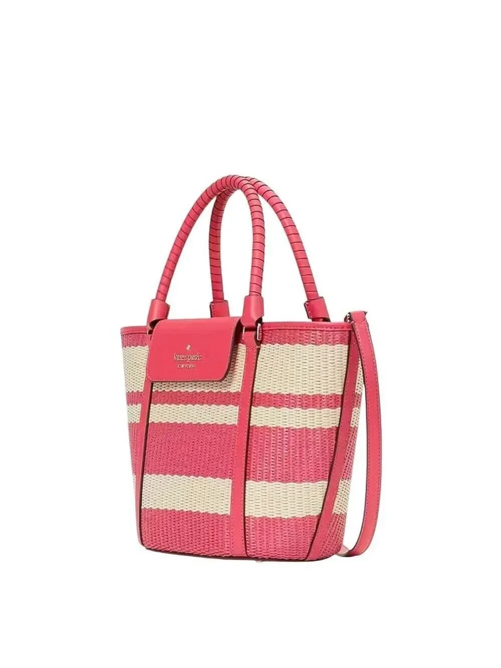 KATE SPADE MEDIUM STRAW / LEATHER CRUISE TOTE IN BIKINI PINK SPRING SUMMER PURSE